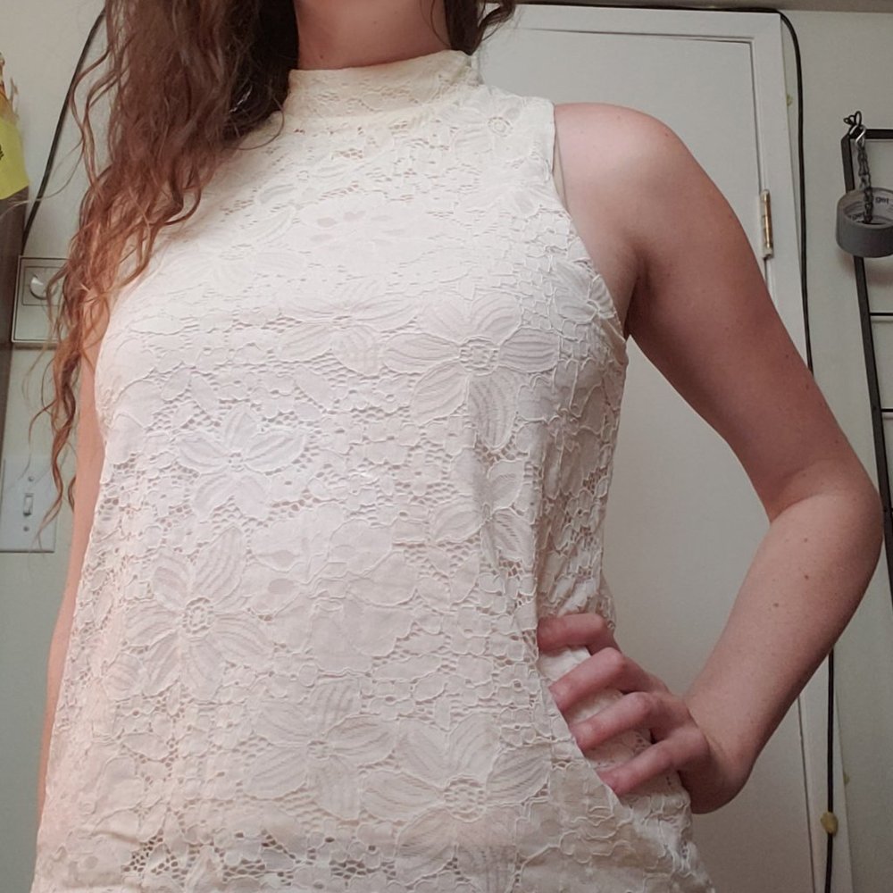 Ivory lace mock neck top